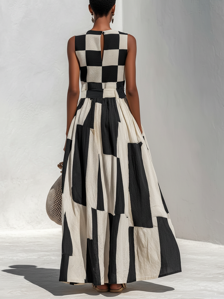 Ashlyn - Vestido Sem Mangas Com Painéis Xadrez E Às Riscas