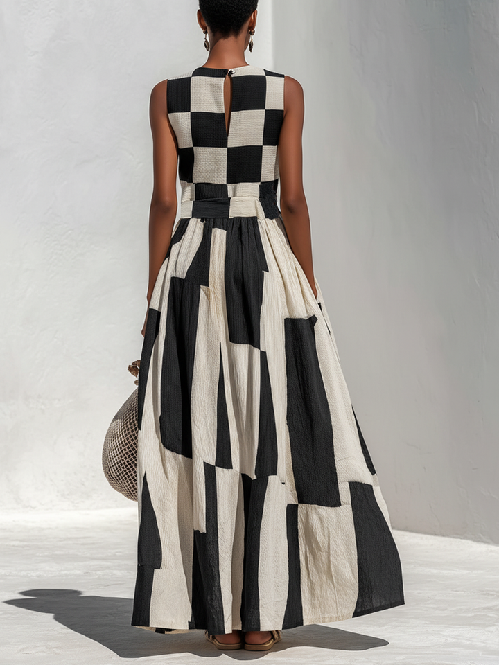 Ashlyn - Vestido Sem Mangas Com Painéis Xadrez E Às Riscas