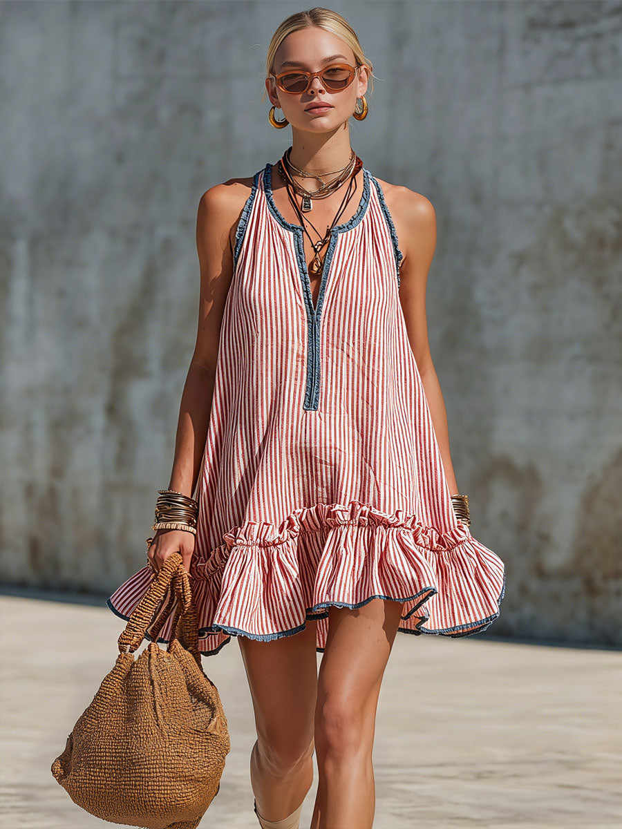 Lisiana - Mini-Vestido às Riscas Com Folhos