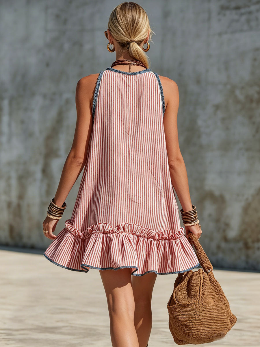Lisiana - Mini-Vestido às Riscas Com Folhos