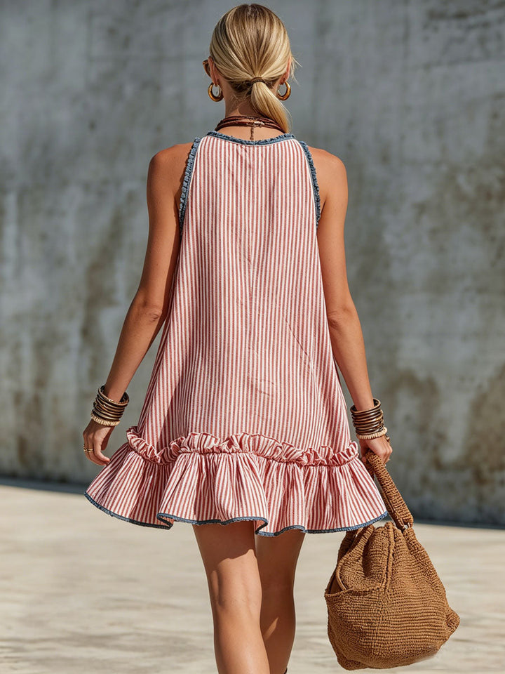 Lisiana - Mini-Vestido às Riscas Com Folhos