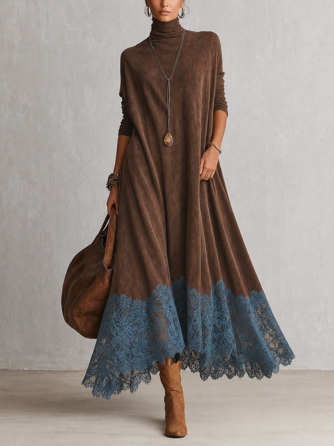 Albria - Vestido Maxi de Manga Comprida com Estilo Vintage