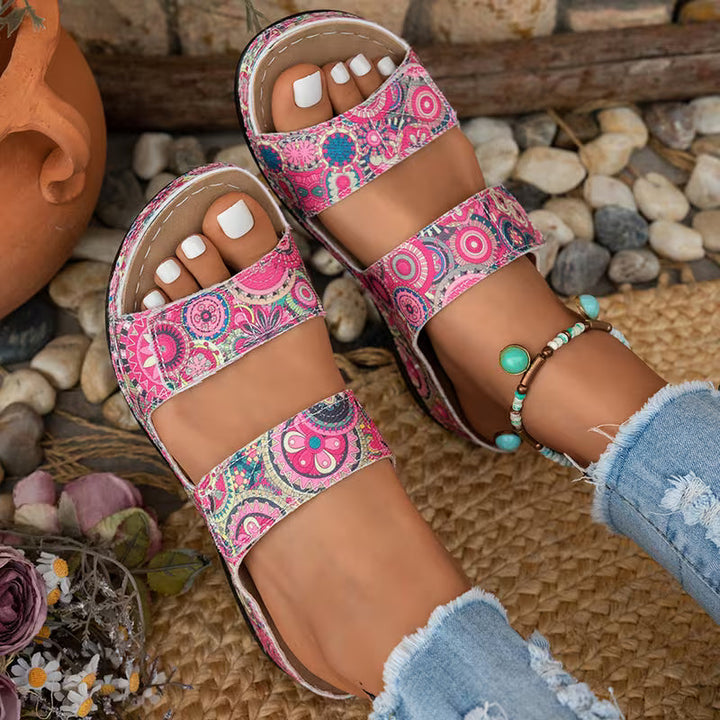 Dhifef - Sandália De Verão Com Salto Grosso E Padrão Estampado