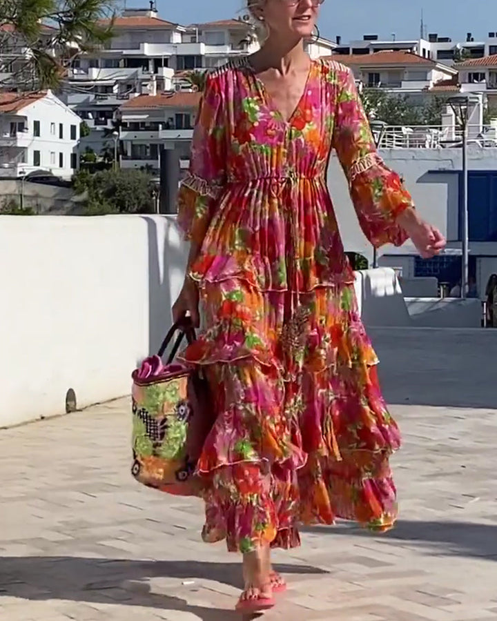 Arias - Vestido com Decote em V e Folhos