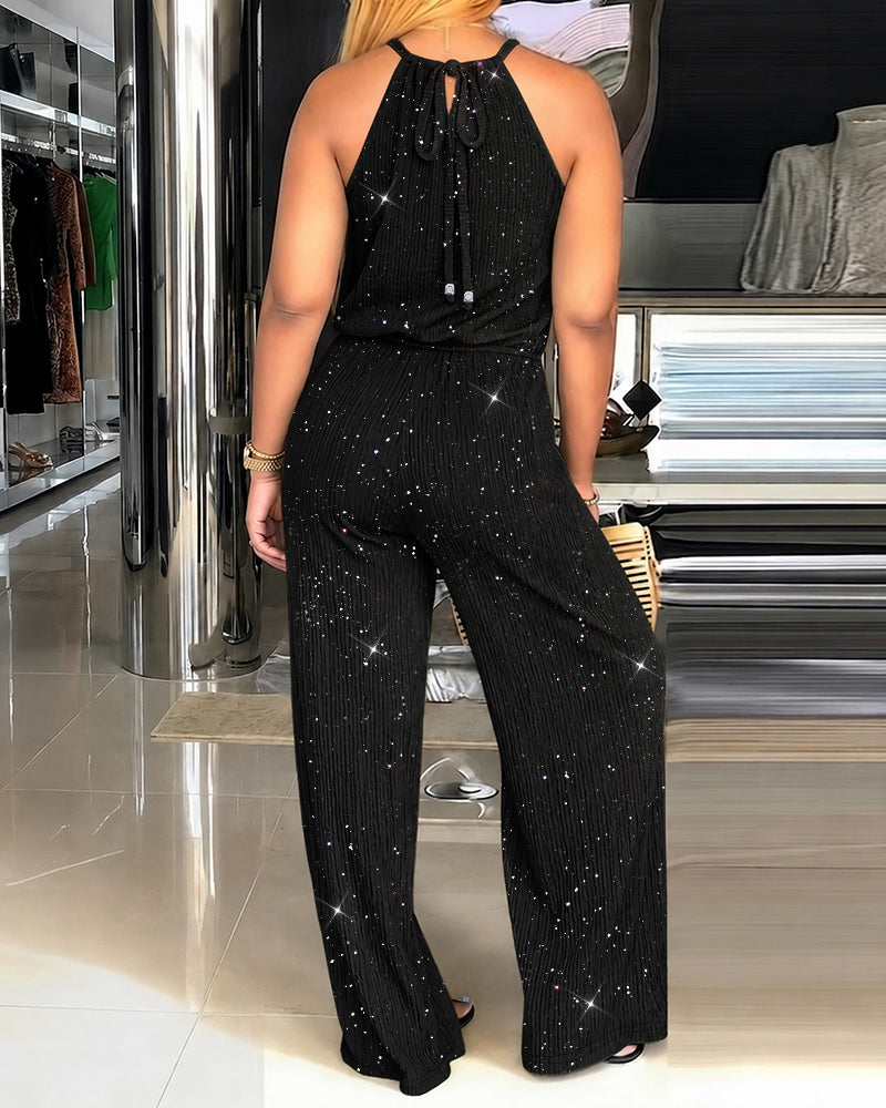 Kannika - Macacão Com Decote Halter E Pernas Largas sparkle