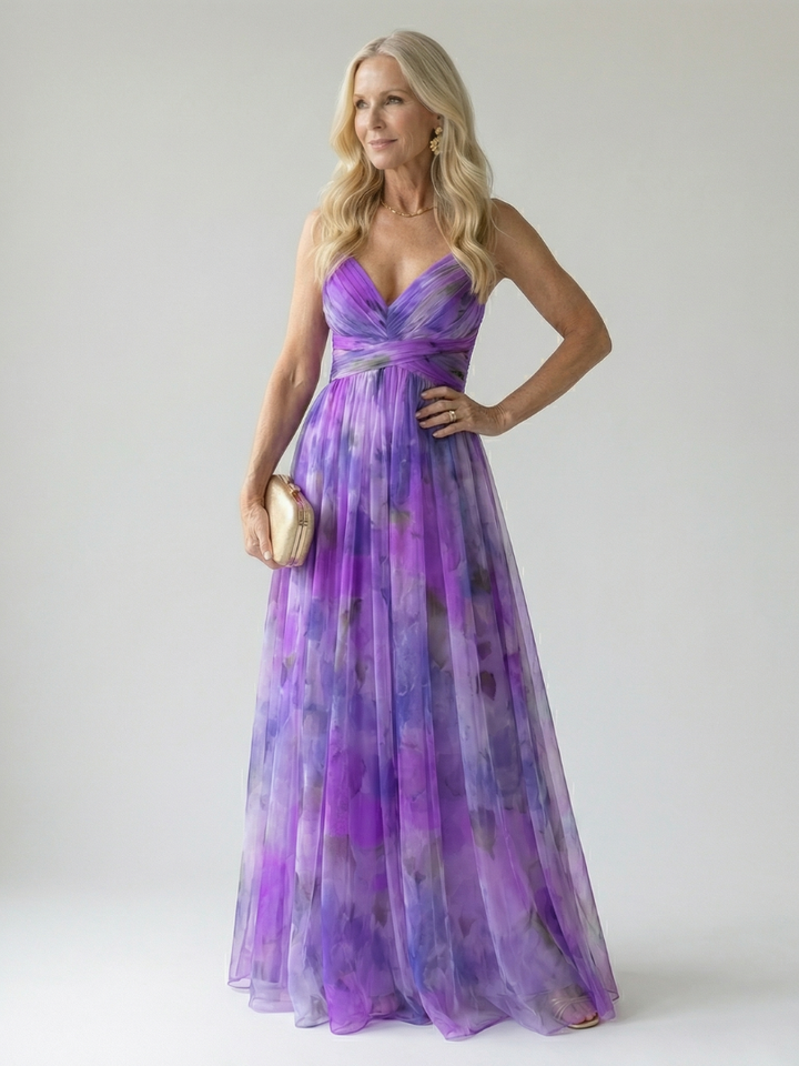 Xeenia - Vestido Maxi Elegante Em Chiffon Com Recortes
