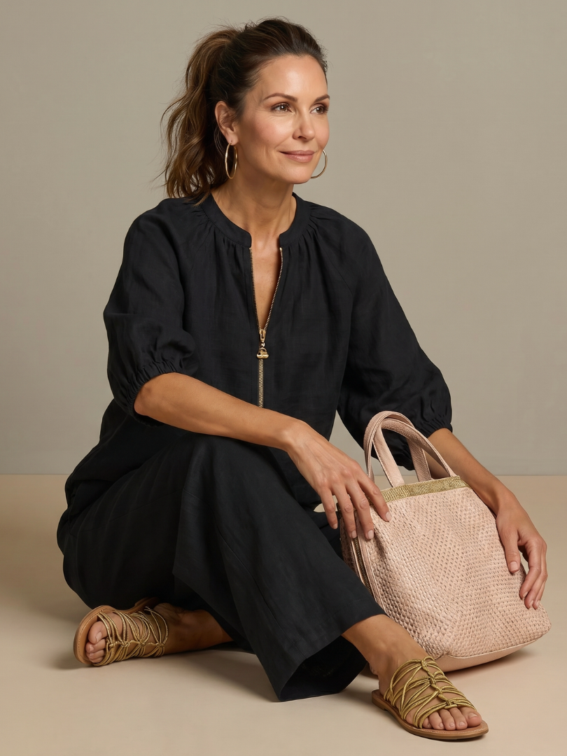 Sharina - Conjunto Composto Por Blusa Com Fecho E Calças De Perna Larga