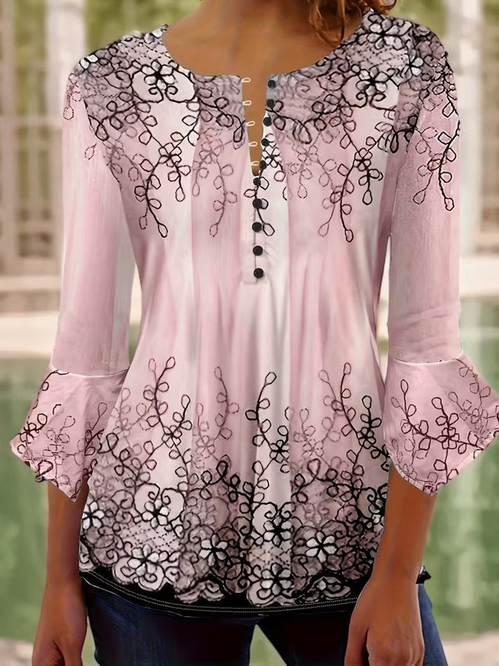 Mesley - Blusa De Manga Curta Com Estampado Floral E Acabamento Com Folhos