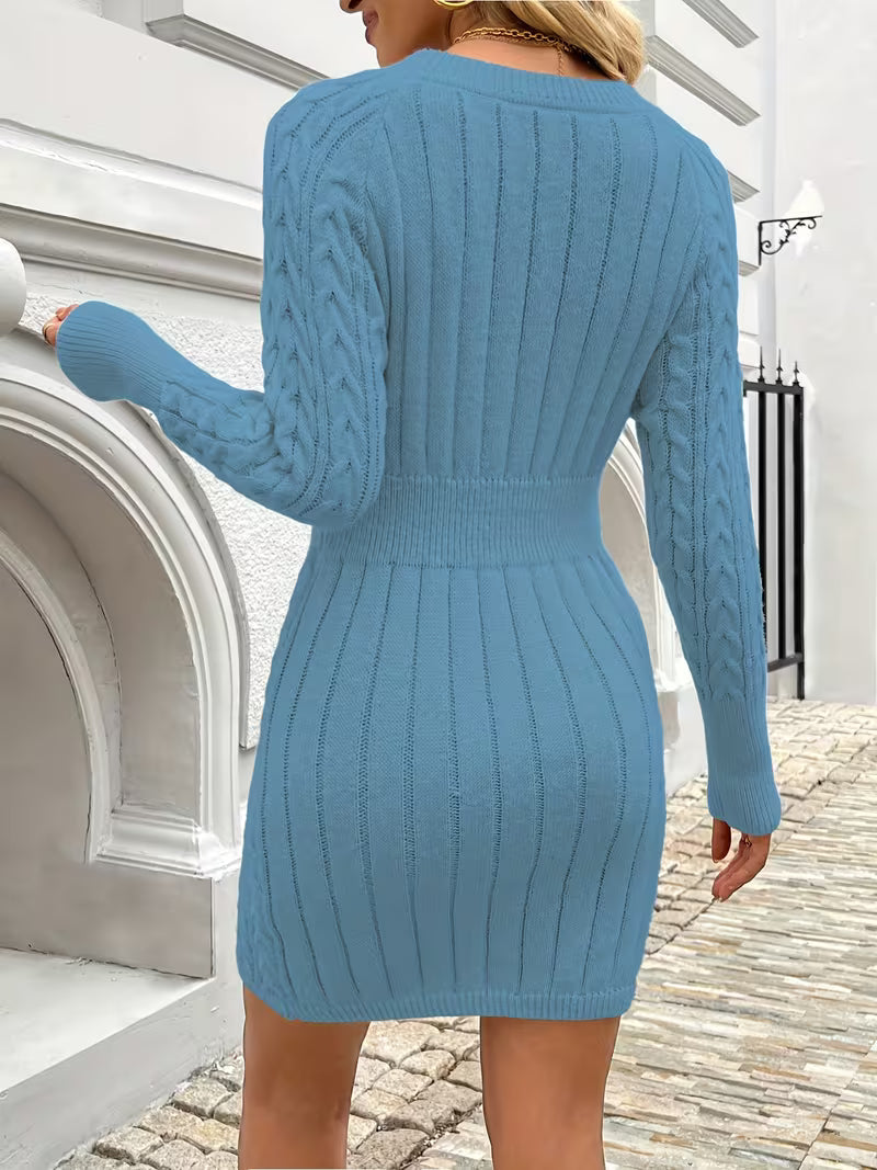 Lilona - Vestido-Camisola Justo Com Padrão De Malha Trançada