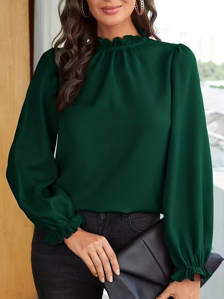 Aurelija - Blusa com Gola com Folhos e Mangas Bufantes