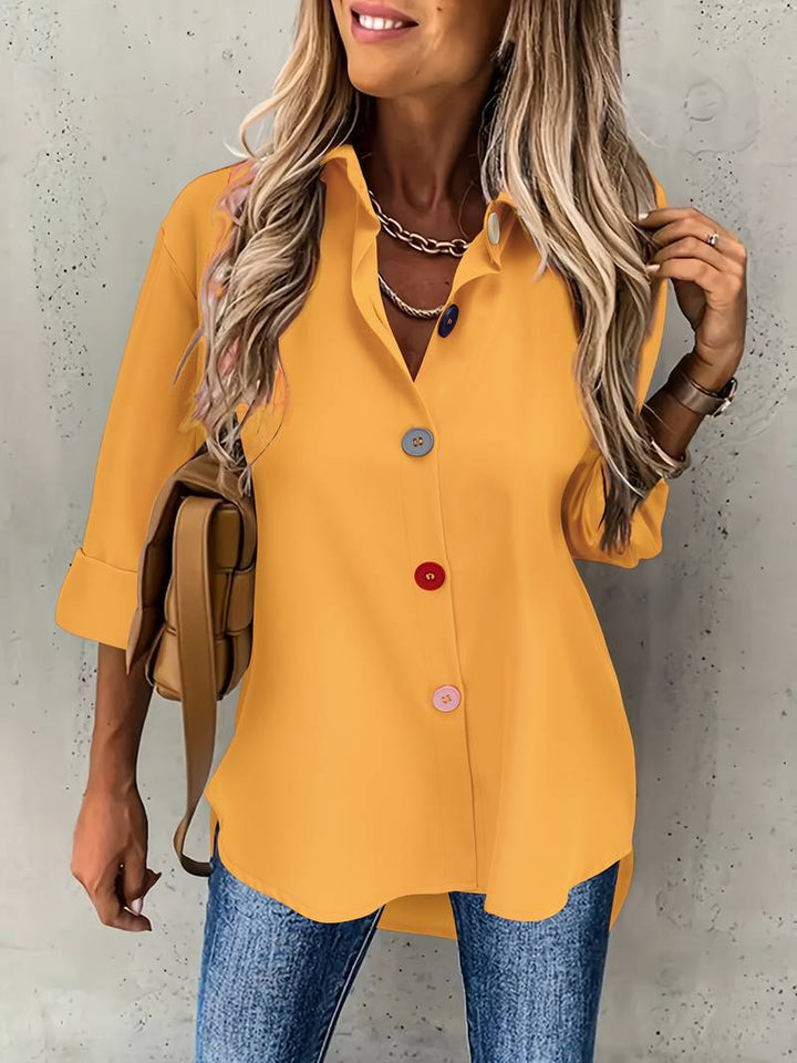 Lasangi - Camisa Casual de Manga Comprida Com Vários Botões