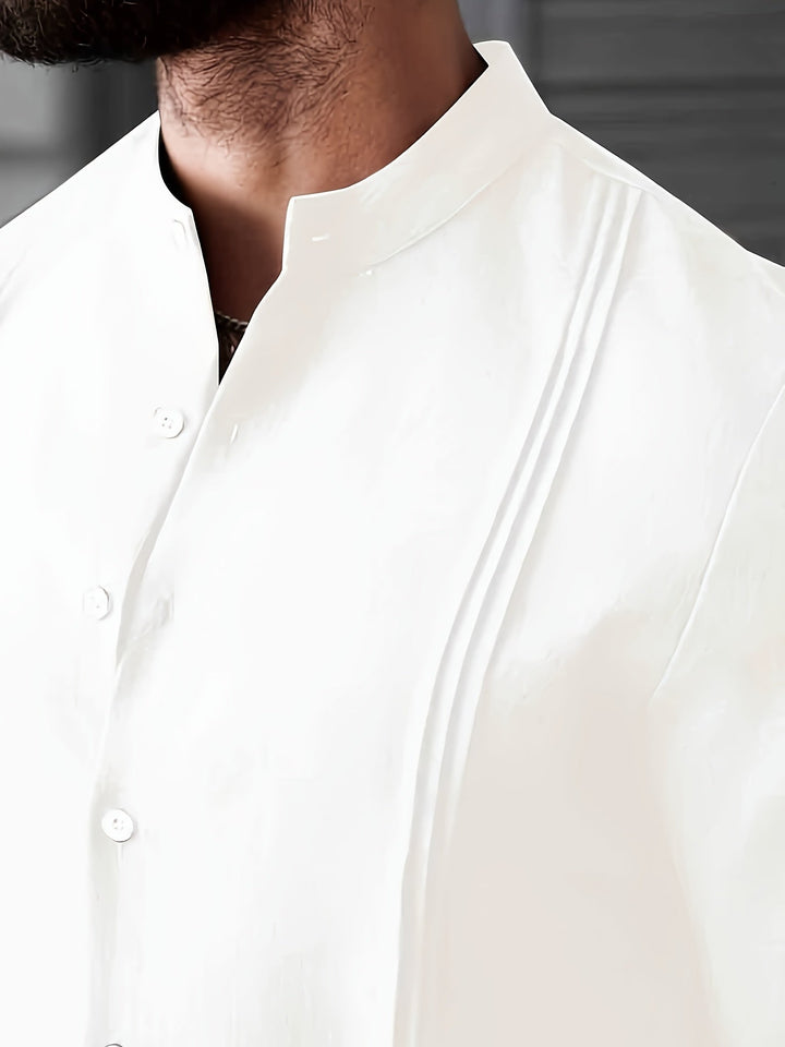 Elshan - Camisa De Manga Comprida Com Gola Alta E Botões
