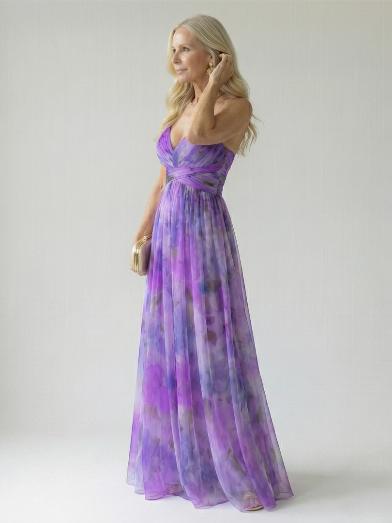 Xeenia - Vestido Maxi Elegante Em Chiffon Com Recortes