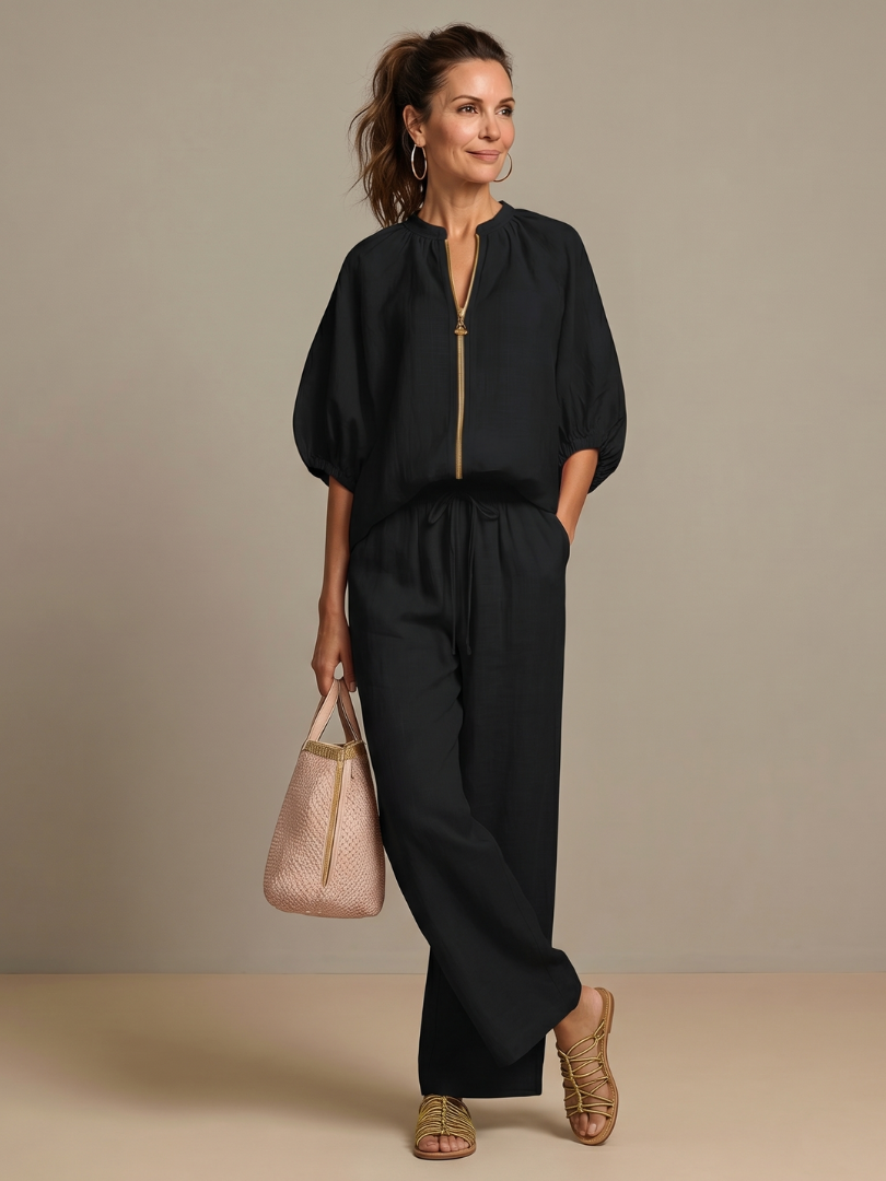Sharina - Conjunto Composto Por Blusa Com Fecho E Calças De Perna Larga