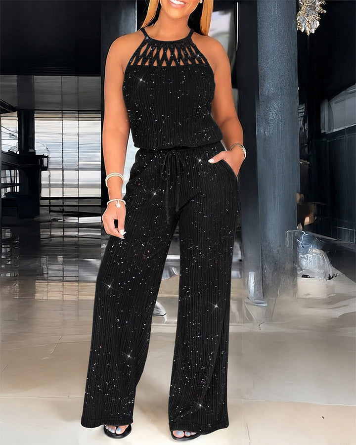 Kannika - Macacão Com Decote Halter E Pernas Largas sparkle