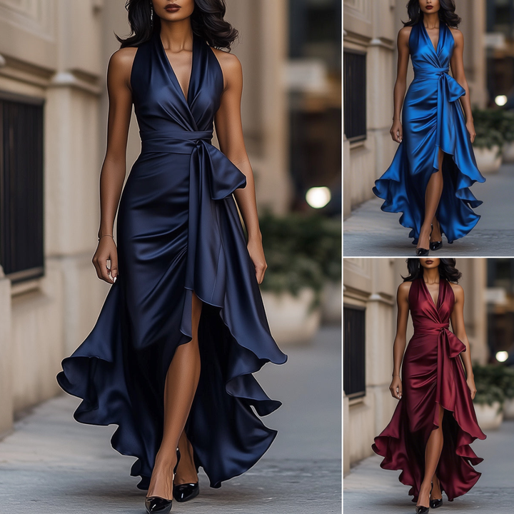 Imesha - Vestido de Cetim Com Cintura Drapeada