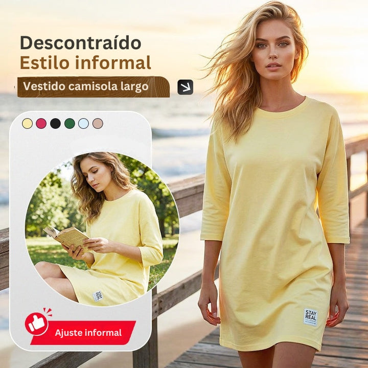 Sidsel - Vestido Elegante Com Gola Redonda