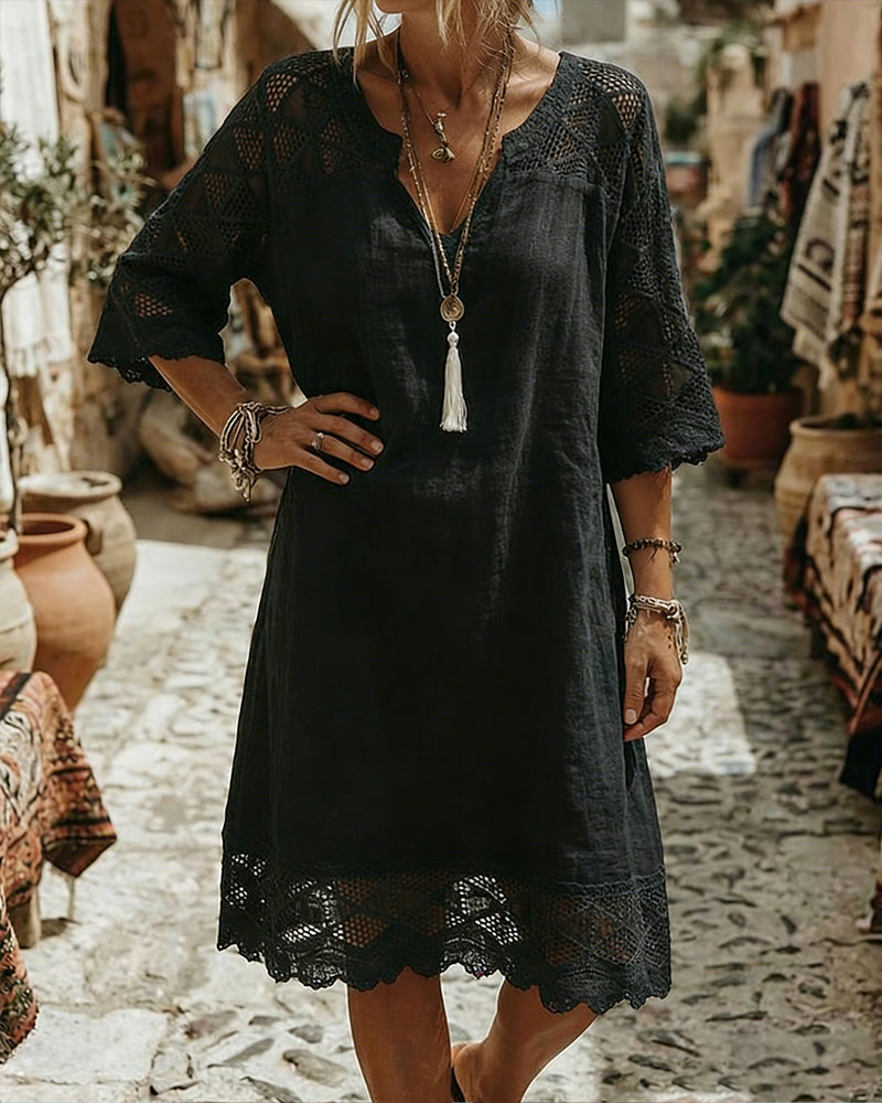 Kilina - Vestido Com Decote Em V e Patchwork De Renda