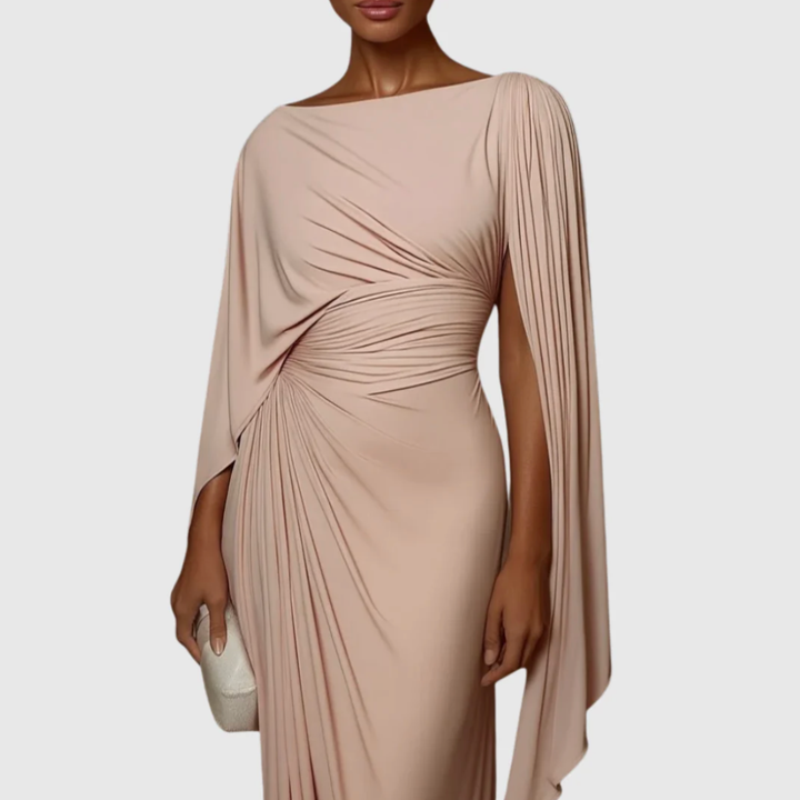 Mirona - Vestido Maxi Plissado Com Capa
