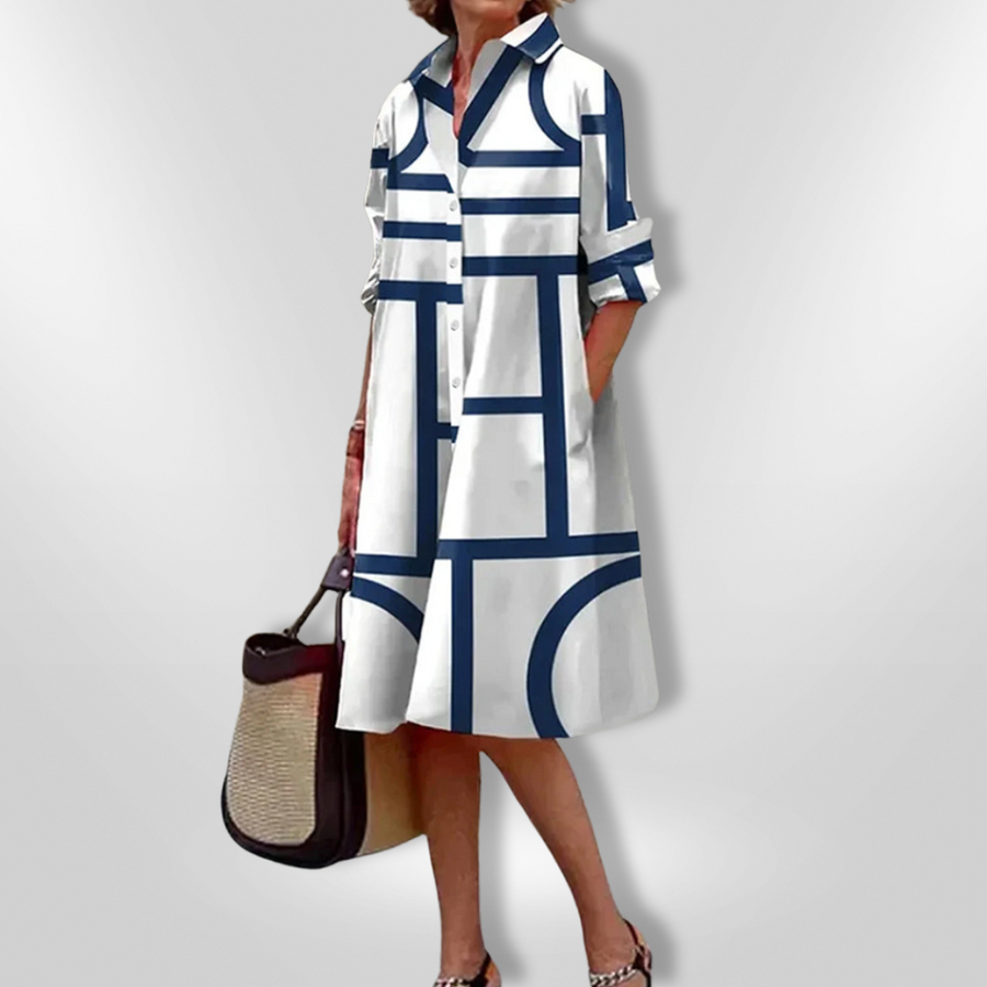 Lynna - Vestido midi Casual com Bolsos e Botões