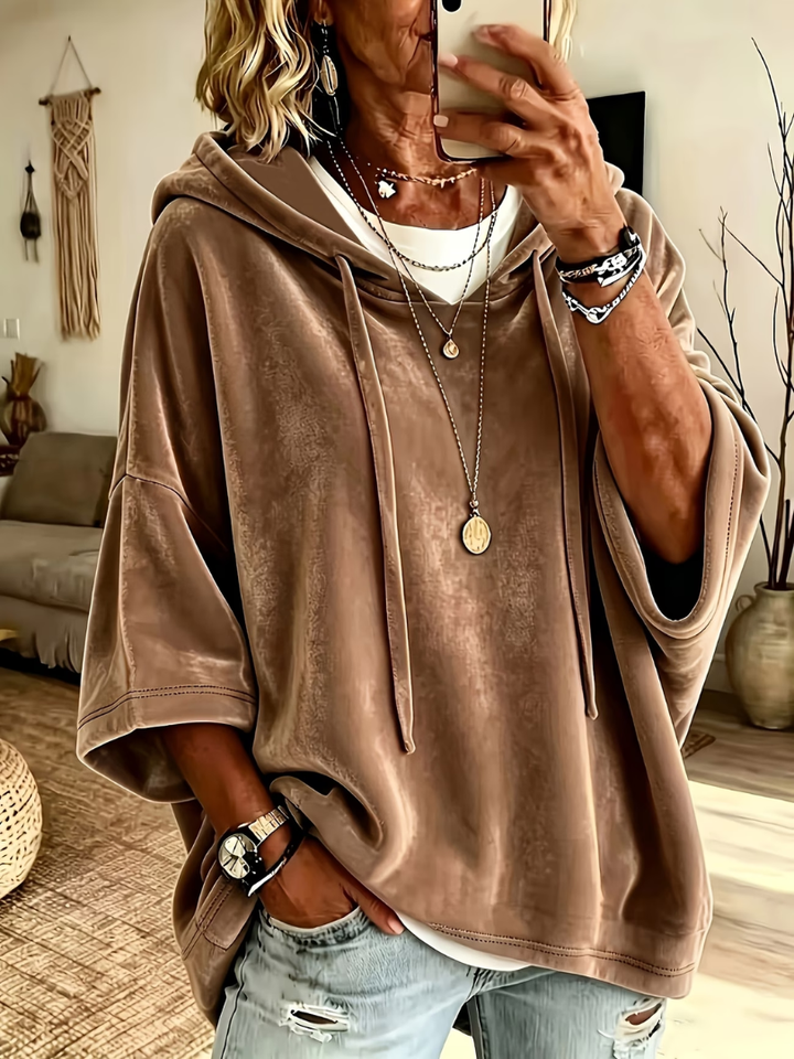 Missina - Camisola Com Capuz De Veludo De Luxo, De Corte Largo