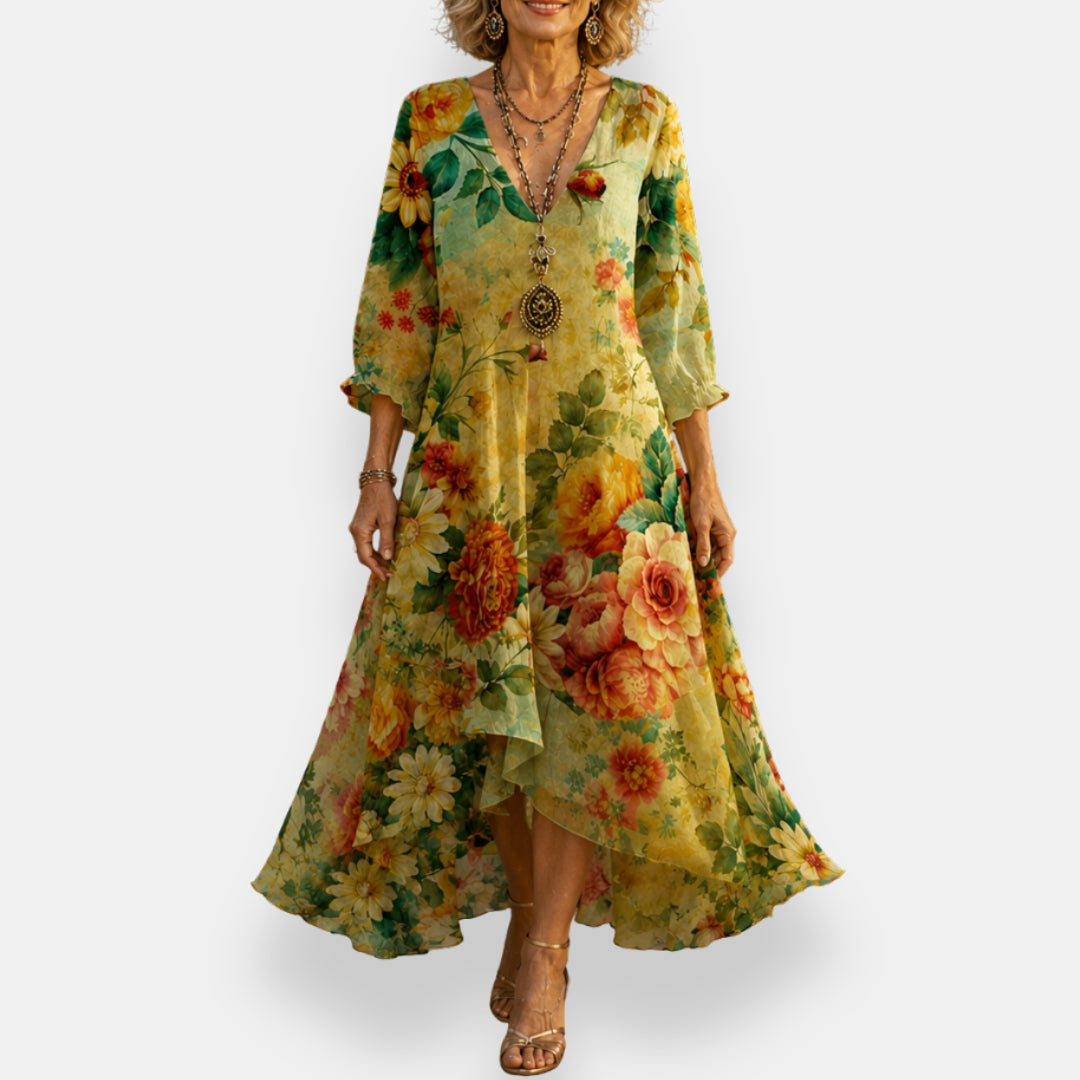 Emila - Vestido Floral Esvoaçante Com Decote Em V