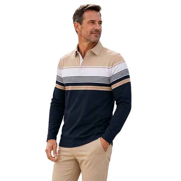 Philippe - Camisa Polo de Manga Comprida Com Riscas