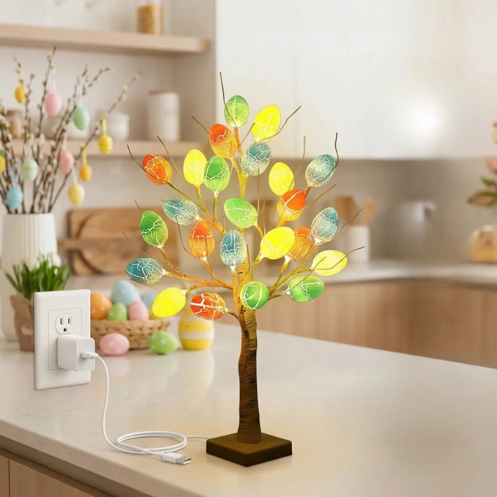 SpringAura - Árvore de Páscoa Com luzes LED Coloridas Para Uma Decoração Festiva da Casa