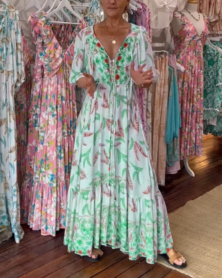 Minea - Vestido Comprido Com Estampado De Folhas
