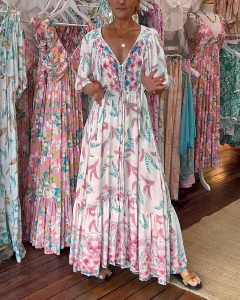 Minea - Vestido Comprido Com Estampado De Folhas
