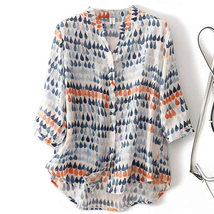 Rusina - Blusa Elegante de Linho Com Botões na Frente