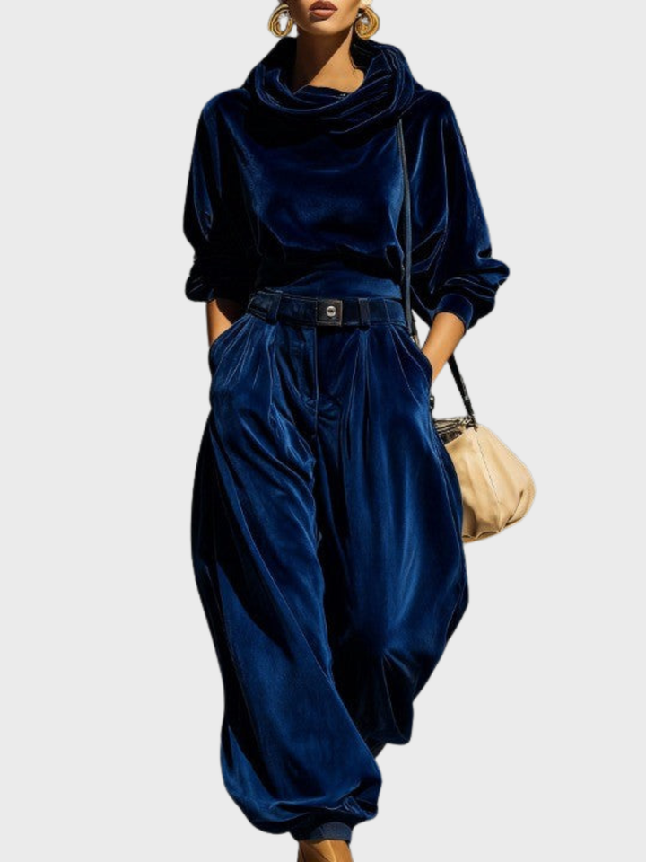 Skaidre - Conjunto Vintage Com Camisola Com Capuz de Veludo e Calças largas