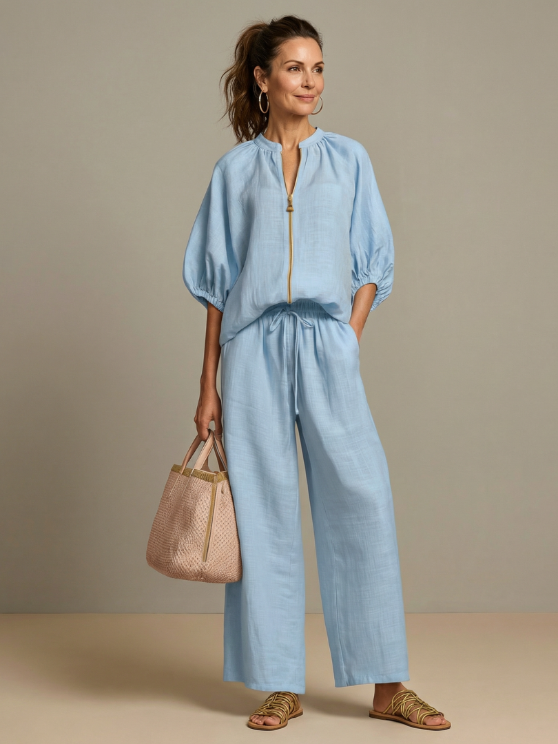 Sharina - Conjunto Composto Por Blusa Com Fecho E Calças De Perna Larga