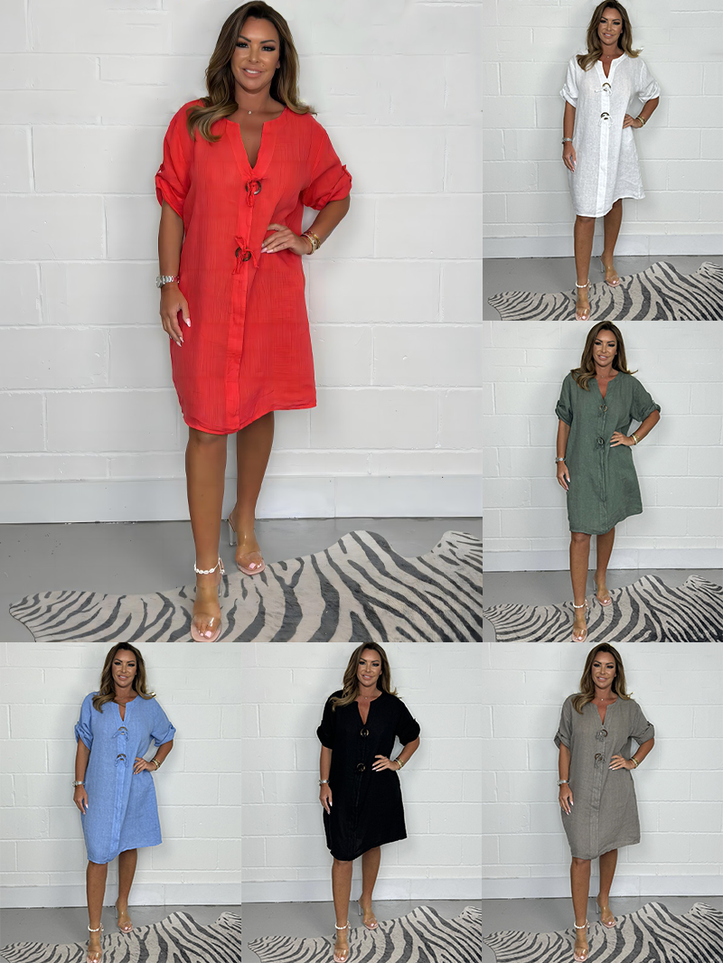 Noeilla - Vestido Casual De Algodão Largo e Com Botões