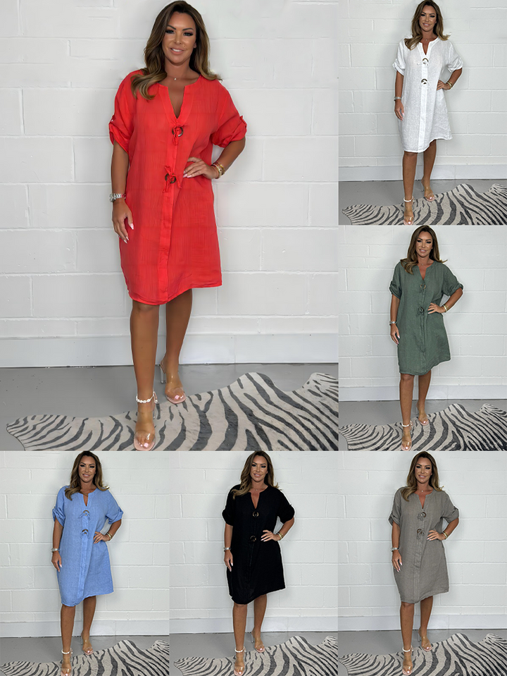 Noeilla - Vestido Casual De Algodão Largo e Com Botões