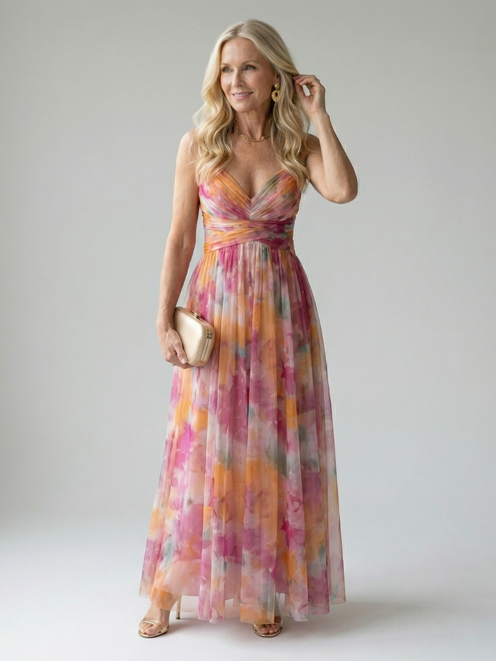 Xeenia - Vestido Maxi Elegante Em Chiffon Com Recortes