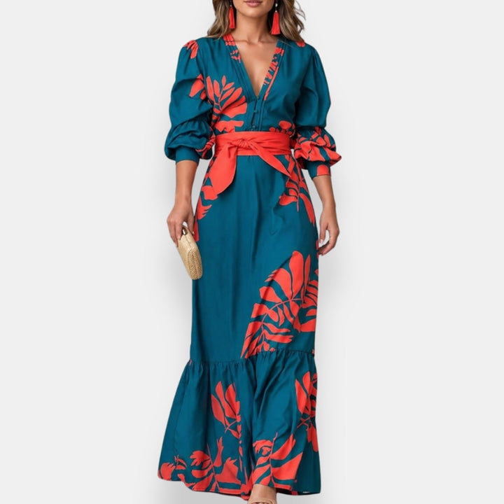 Hacire -  Vestido Maxi com Estampado Floral Tropical