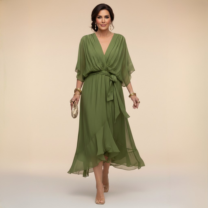 Harshani - Vestido de Chiffon Com Decote em V