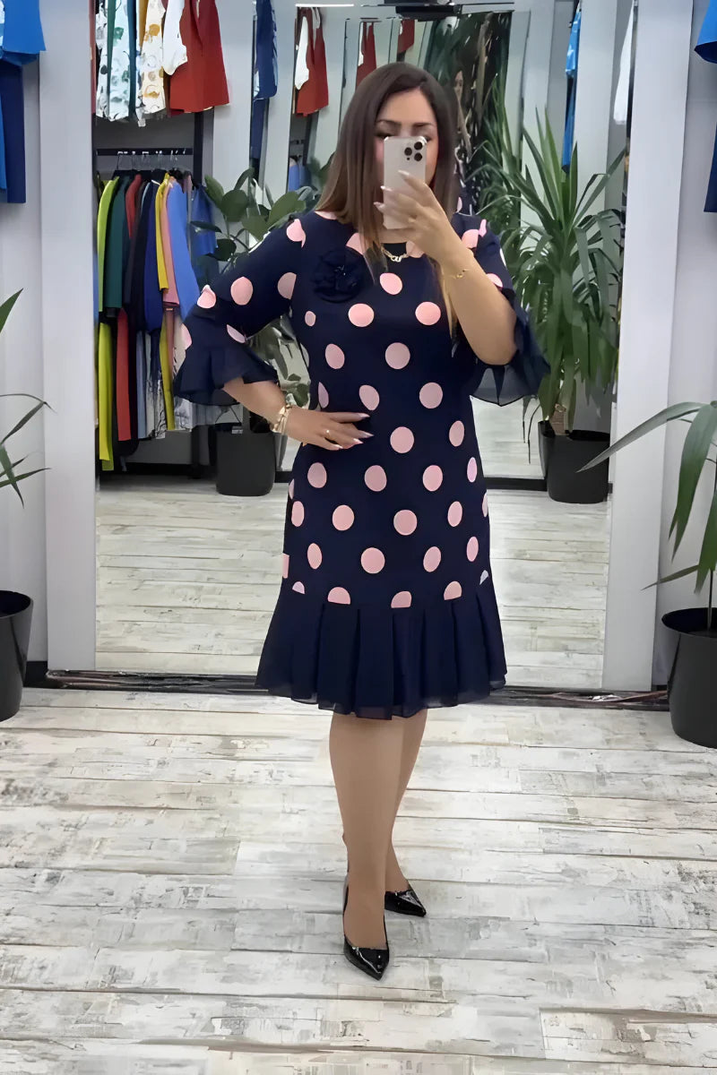 Gigi - Vestido Midi às Bolinhas com Mangas Largas