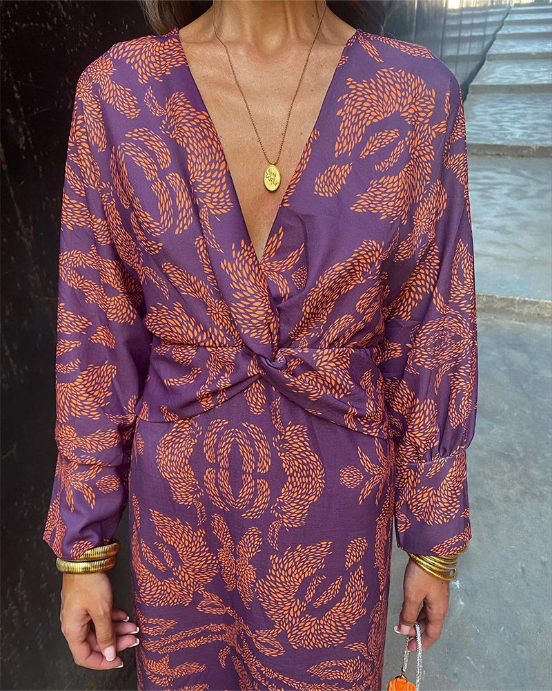 Dineke - Vestido Elegante de Manga Comprida Com Estampado Floral