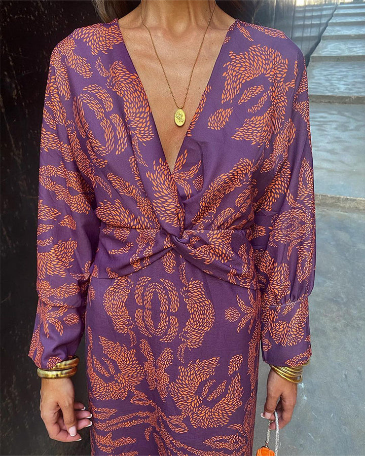 Dineke - Vestido Elegante de Manga Comprida Com Estampado Floral