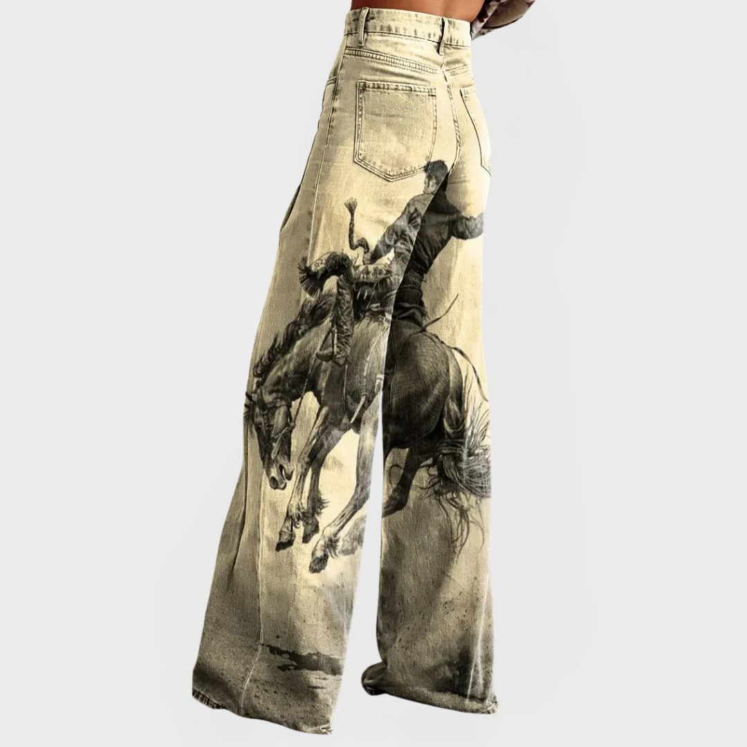 Lottie - Calças de Ganga de Corte Largo com Estampado Western