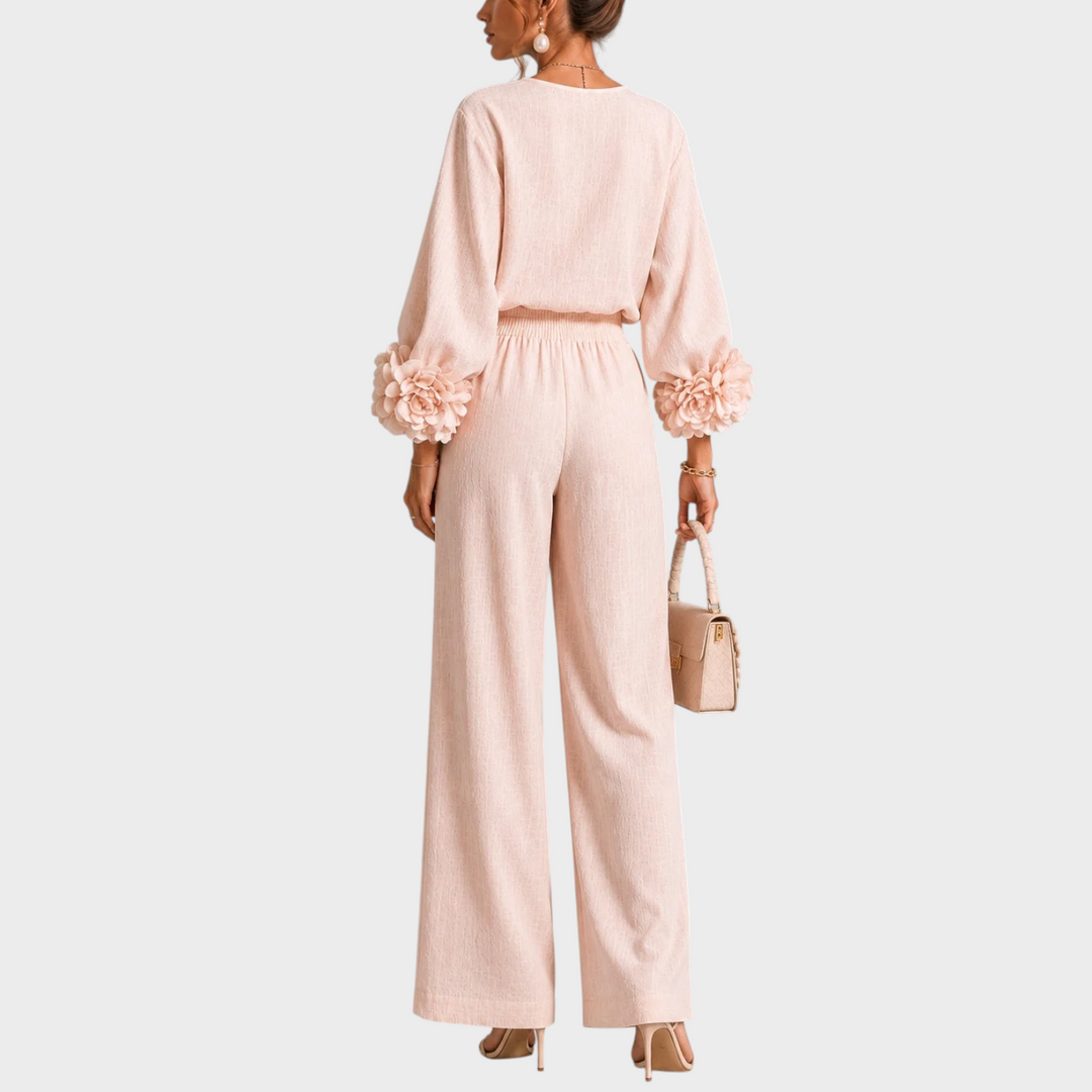 Mersada - Conjunto Com Camisa de Manga Comprida com Punhos Florais e Calças de Perna Larga