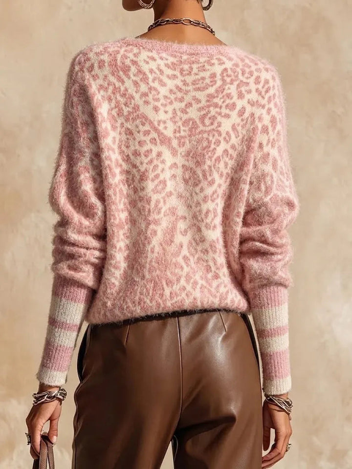 Zelinna - Camisola Com Decote Em V E Padrão De Leopardo