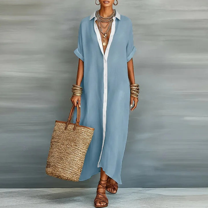 Nerena - Vestido-Camisa Elegante Com Decote Em V e Drapeado