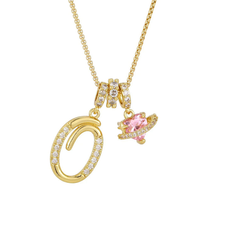 Nerute - Colar Com Inicial e Pingente em Forma de Coração Rosa