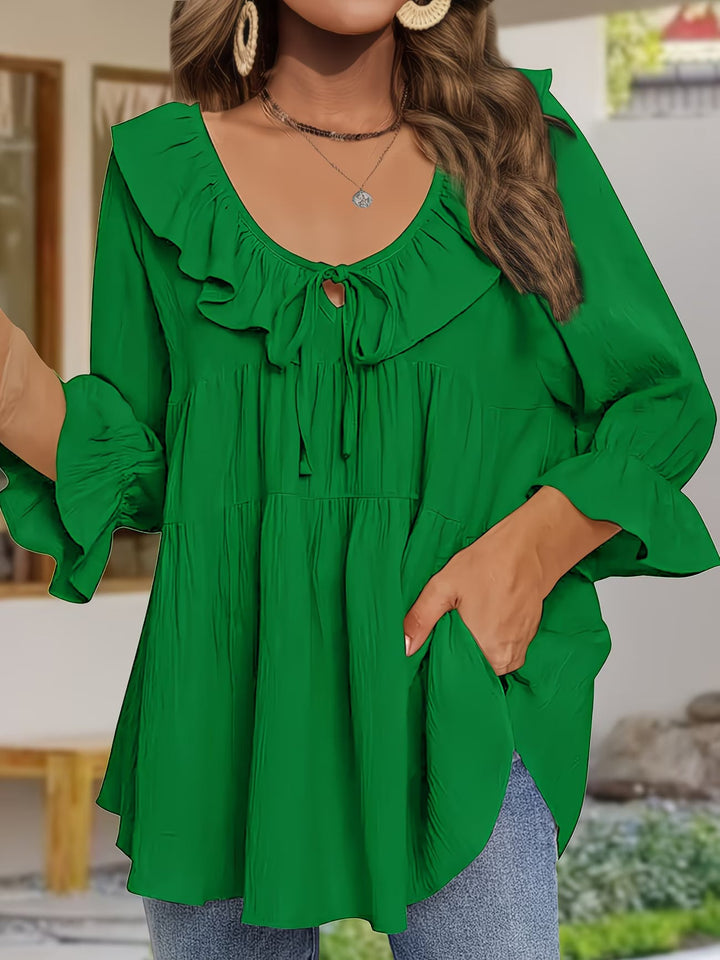 Garbine - Blusa Elegante Com Gola Com Folhos