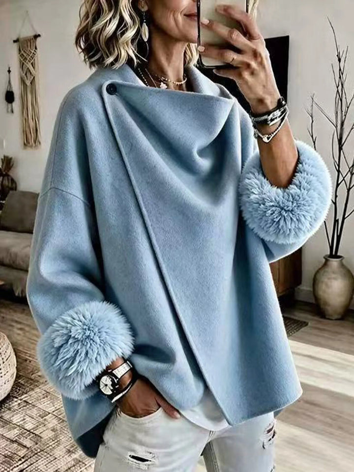 Mikila - Faux Fur Cuff Asymmetric Wool-Blend Jacket