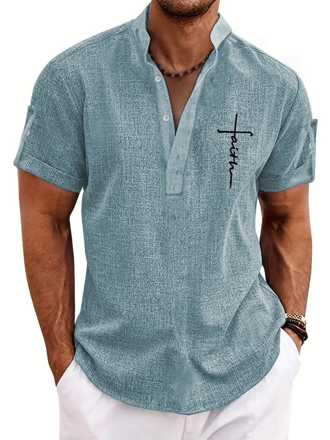 Samuelson - Camisa Elegante De Manga Curta Com Gola