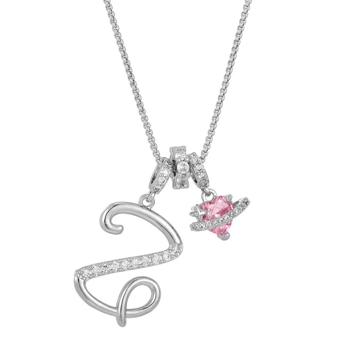 Nerute - Colar Com Inicial e Pingente em Forma de Coração Rosa